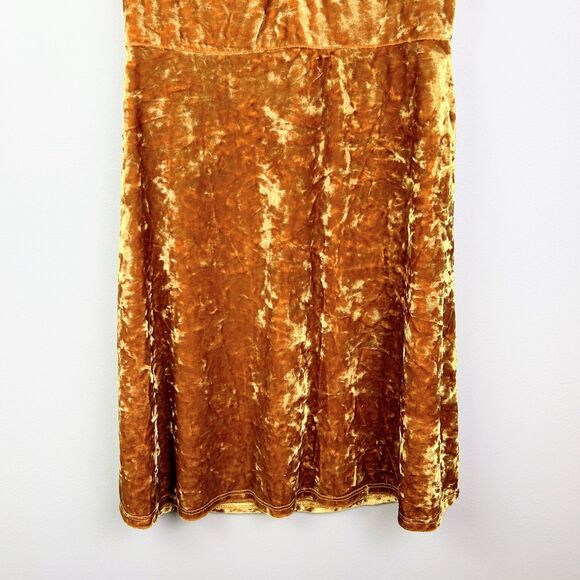 Urban Outfitters Maeve Crushed Velvet Mini Dress Yellow Sweetheart Short Slv S - Picture 4 of 13